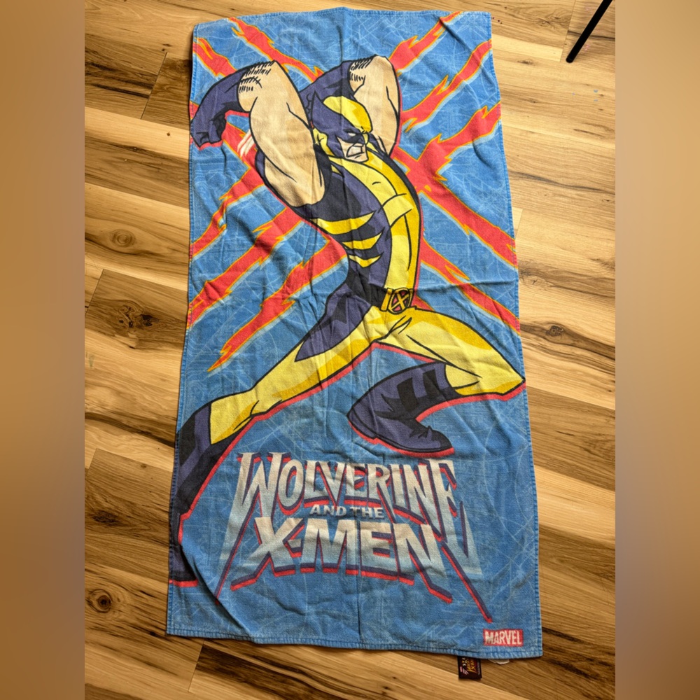 Vtg Y2K Marvel X-Men Wolverine Beach Pool Towel 2009 Blue Yellow Comic Graphic